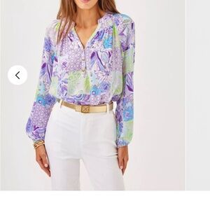 $125 Lilly Pulitzer Elsa Silk Top. Size: XXL  Color: Multi Juicy Story Patch NWT